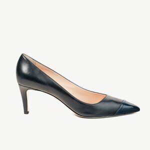 Giorgio Armani Navy Blue Leather Pointed-Cap-Toe Pumps
